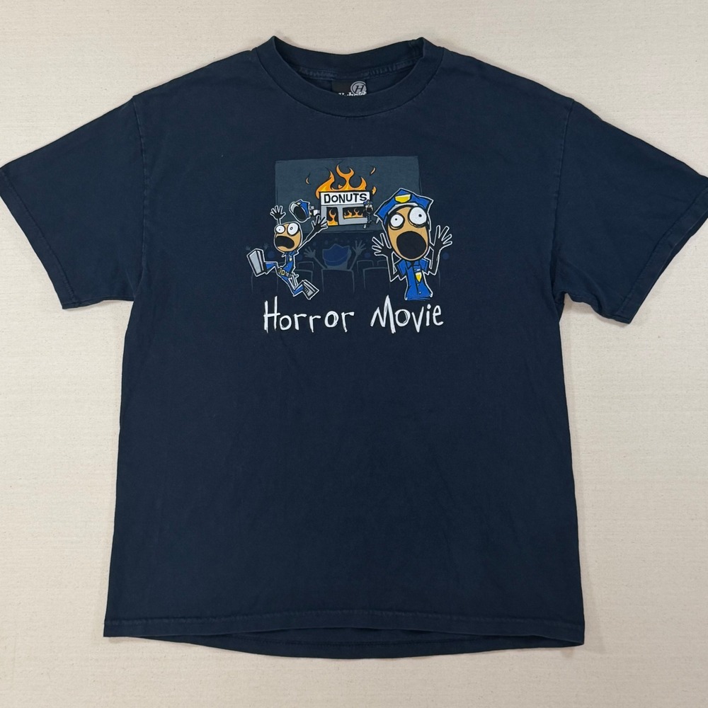Y2K Hybrid Tees Mens Horror Movie Police Donuts Graphic T-Shirt Navy Blue Large